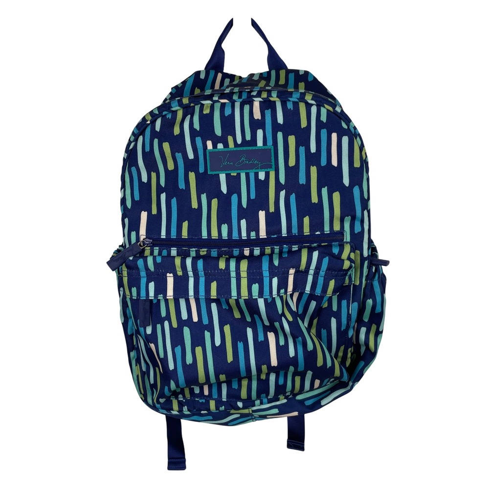 Vera Bradley Backpack Navy Blue Multi Color Brush Stroke Print School Travel Bag